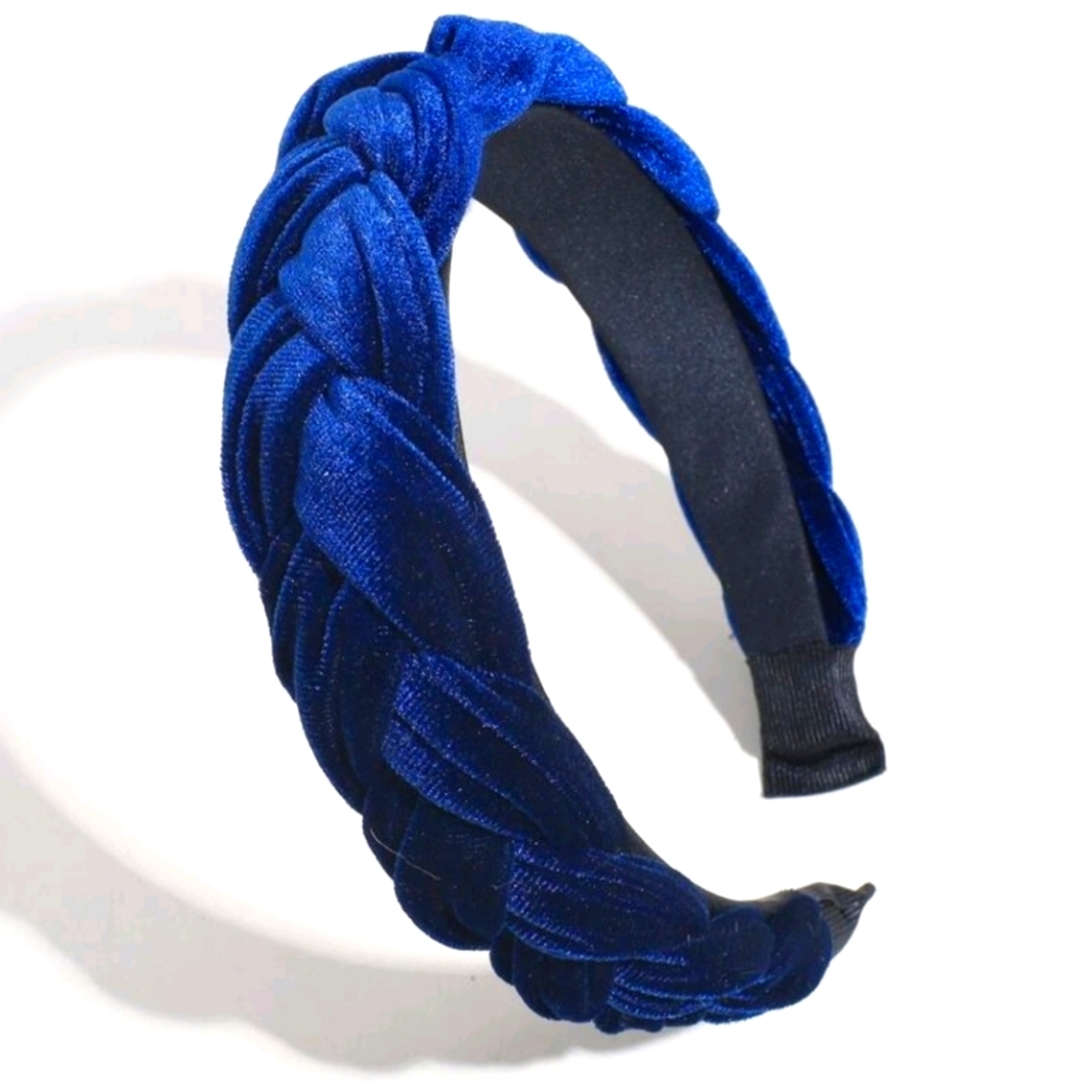 Blue velvet braided headband